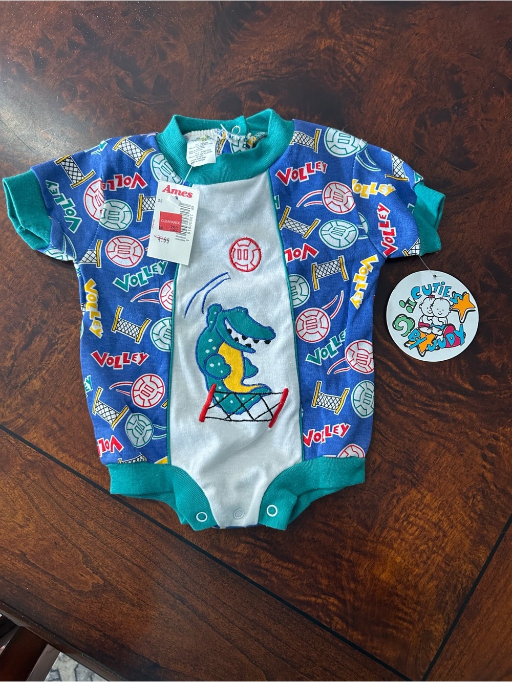 Vintage Cuties by Judy Baby Volleyball Romper 3/6M NWT Alligator Pastel Retro